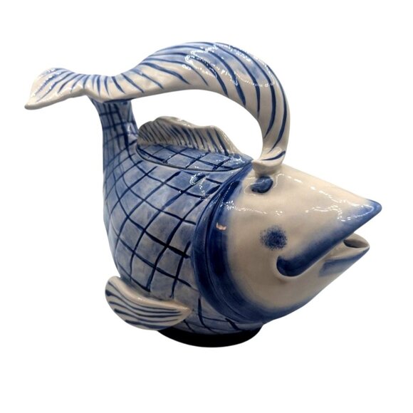 Blue Sky Ceramic Koi Fish Teapot By Diane Art Pottery Pitcher Glug Jug 10x8 - Picture 1 of 12